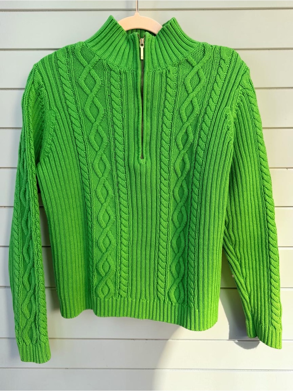Chaps Bright Green Cable Knit Half-Zip Turtleneck Sweater